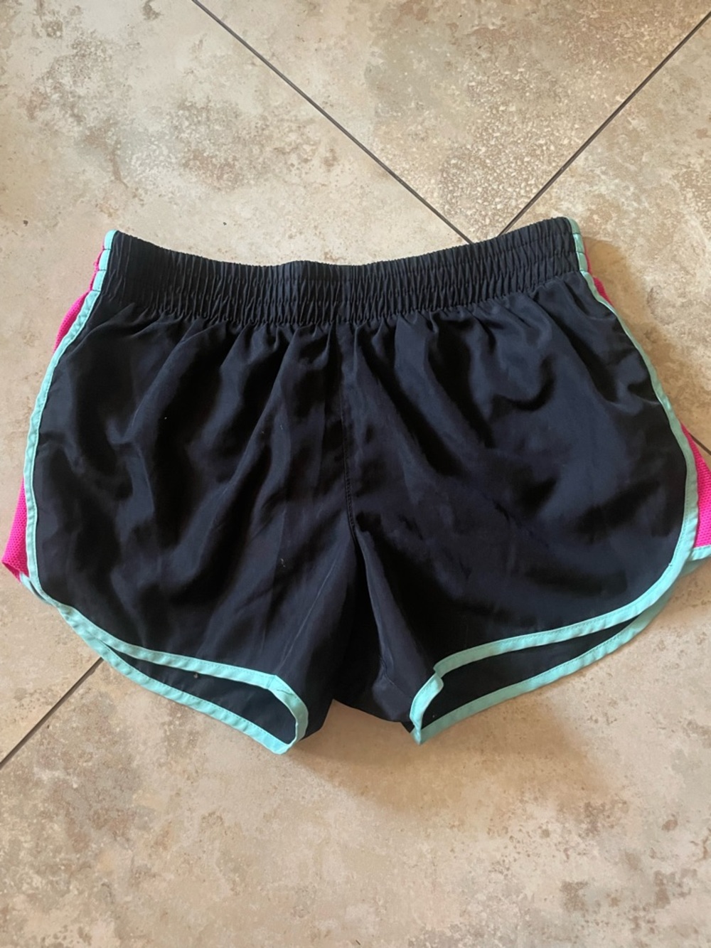 SO Black Athletic Shorts with Mint Trim and Pink Side Panels for girls